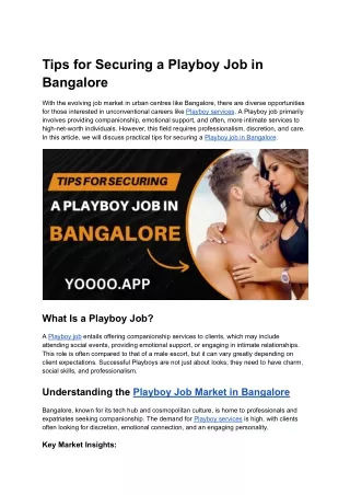 Tips for Securing a Playboy Job in Bangalore