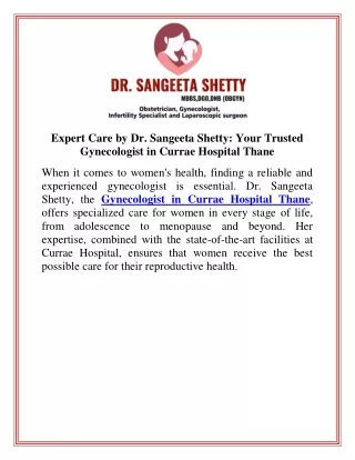 Expert Care by Dr. Sangeeta Shetty Your Trusted Gynecologist in Currae Hospital Thane