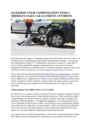 MAXIMIZE YOUR COMPENSATION WITH A SHERMAN OAKS CAR ACCIDENT ATTORNEY