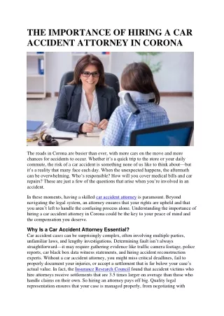 THE IMPORTANCE OF HIRING A CAR ACCIDENT ATTORNEY IN CORONA