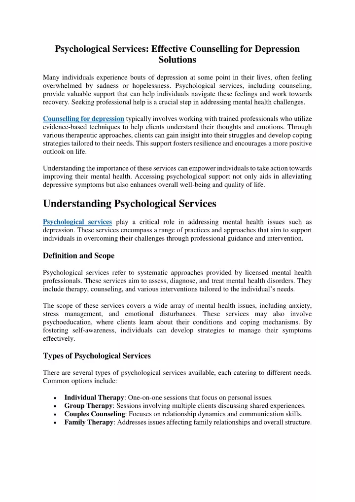 psychological services effective counselling