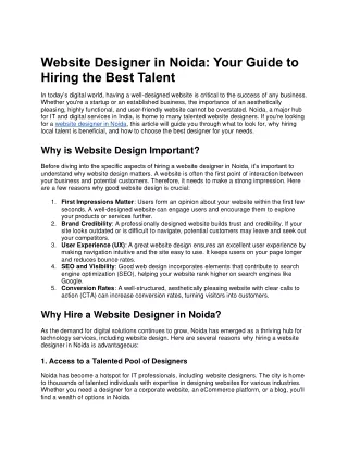 Website Designer in Noida: Your Guide to Hiring the Best Talent