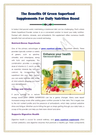 The Benefits of Green Superfood Supplements