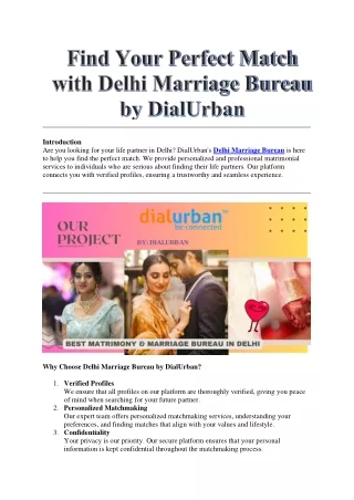 Find Your Perfect Match with Delhi Marriage Bureau by DialUrban