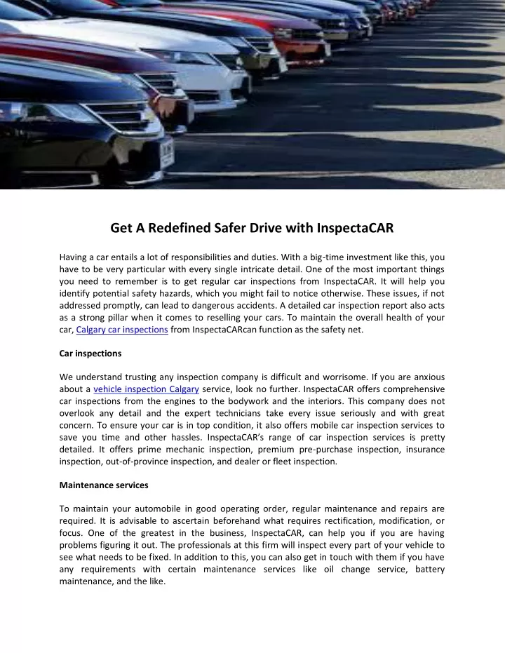 get a redefined safer drive with inspectacar