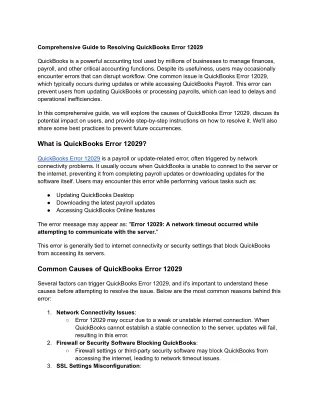 Comprehensive Guide to Resolving QuickBooks Error 12029