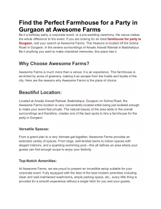 Find the Perfect Farmhouse for Party in Gurgaon at Awesome Farms