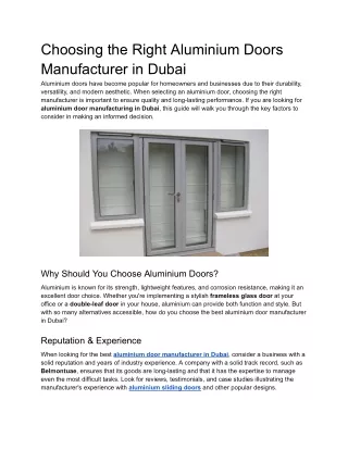 Choosing the Right Aluminium Doors Manufacturer in Dubai