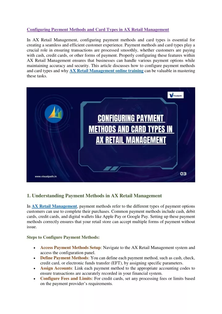 configuring payment methods and card types