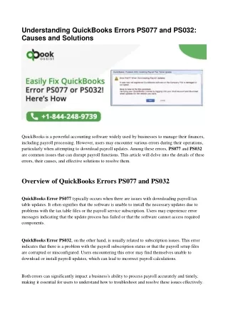 Fix QuickBooks Errors PS077 & PS032: Step-by-Step Guide