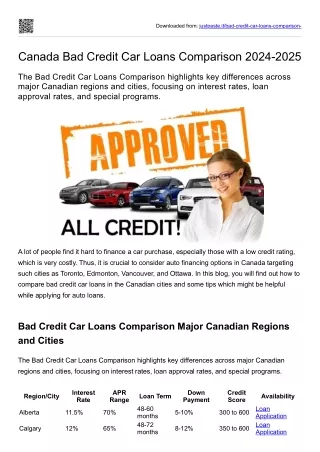 Canada Bad Credit Car Loans Comparison 2024-2025