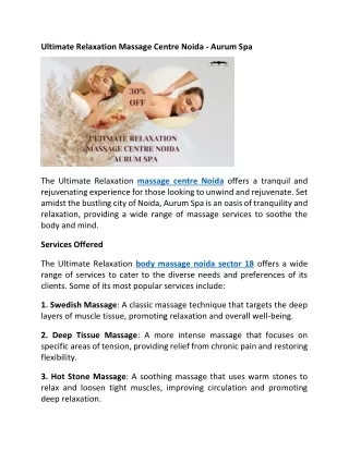 Ultimate Relaxation Massage Centre Noida - Aurum Spa