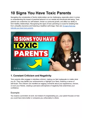 10 Signs You Have Toxic Parents