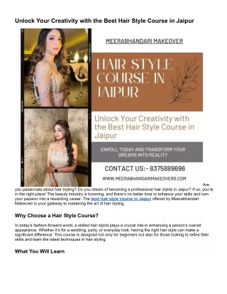 Unlock Your Creativity with the Best Hair Style Course in Jaipur