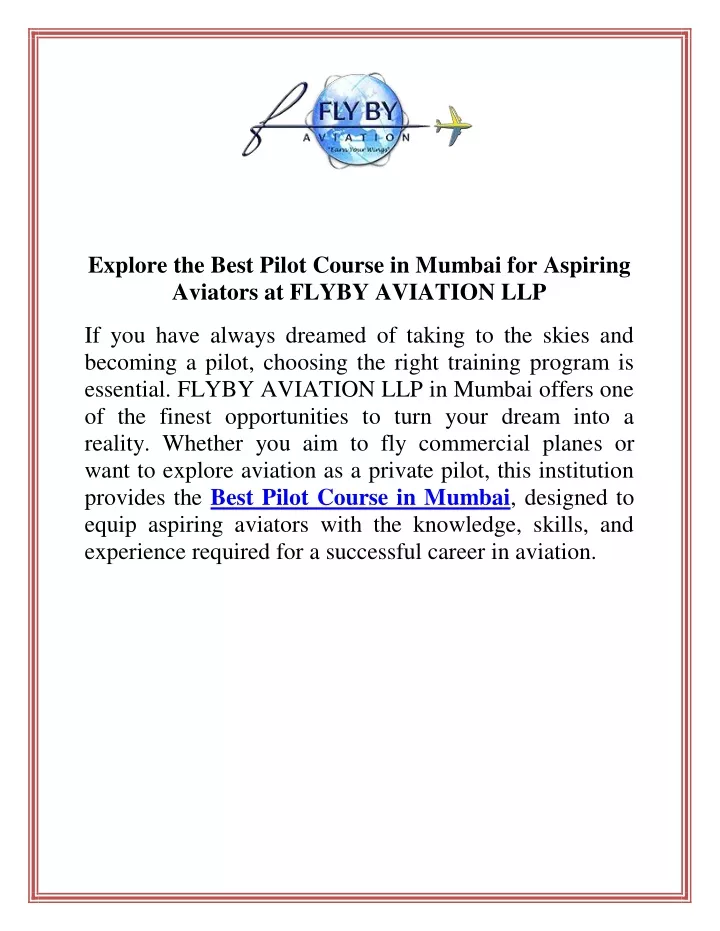 explore the best pilot course in mumbai