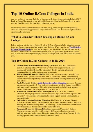 top 10 online b com colleges in india