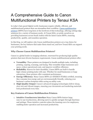 A Comprehensive Guide to Canon Multifunctional Printers by Tenaui KSA