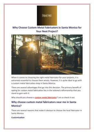 Why Choose Custom Metal Fabricators in Santa Monica for Your Next Project?