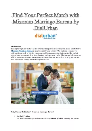 Find Your Perfect Match with Mizoram Marriage Bureau by DialUrban