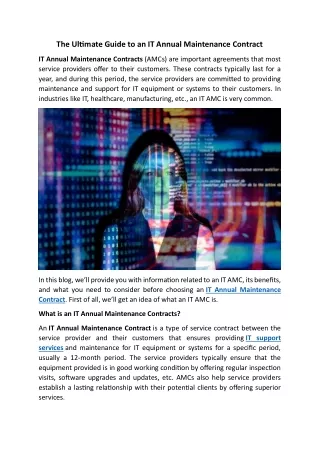 The Ultimate Guide to an IT Annual Maintenance Contract