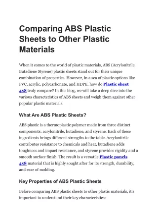 Comparing ABS Plastic Sheets to Other Plastic Materials