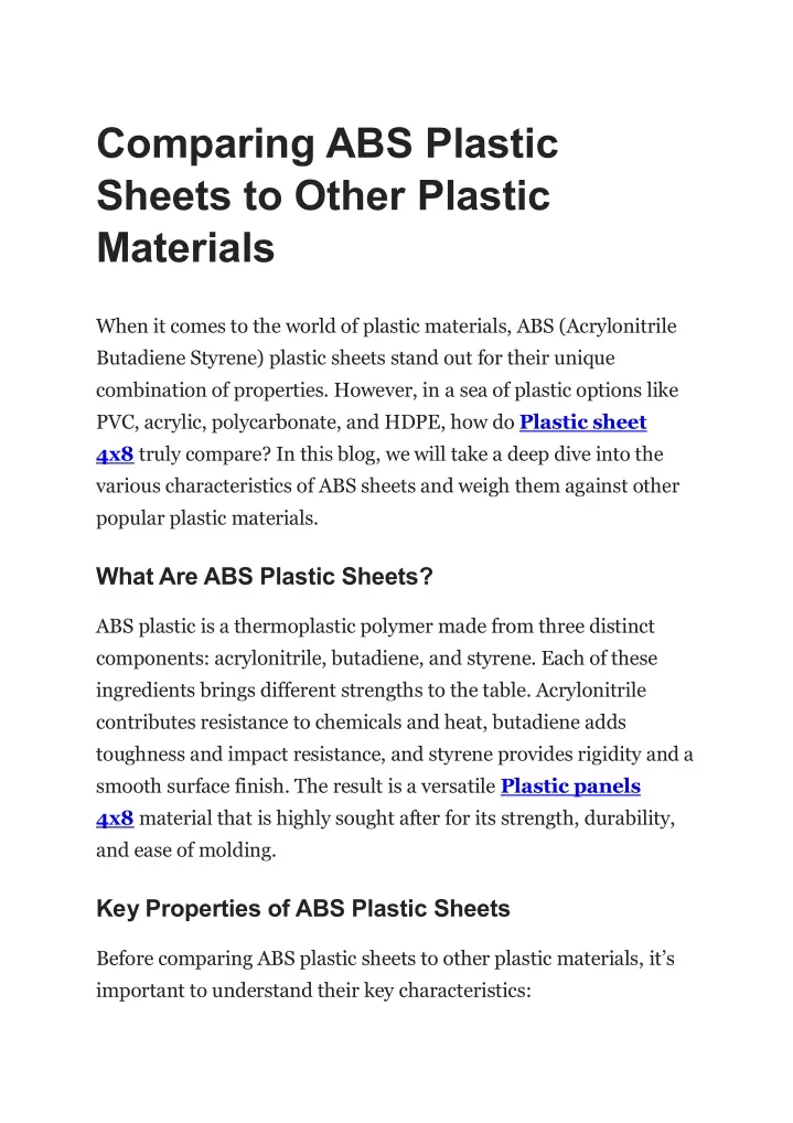 comparing abs plastic sheets to other plastic