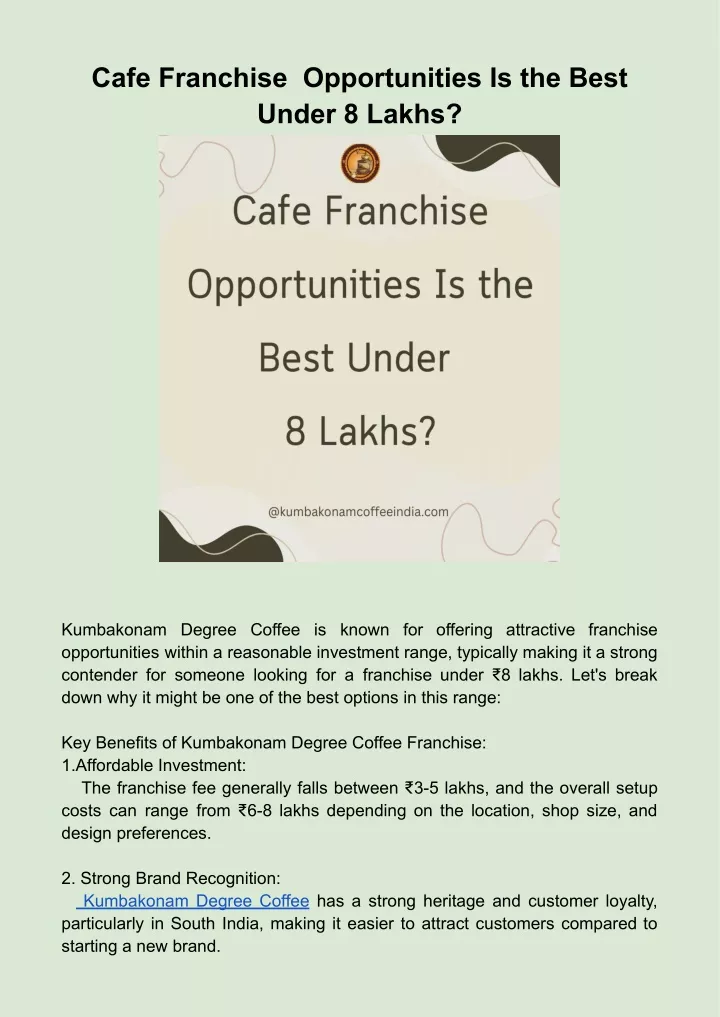 cafe franchise opportunities is the best under