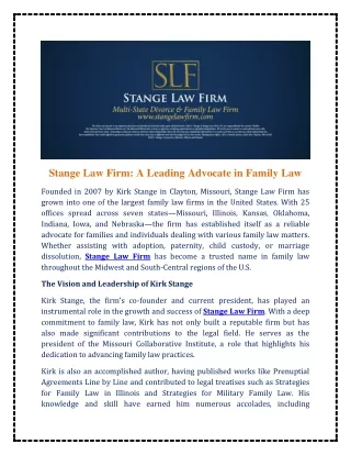 Stange Law Firm A Leading Advocate in Family Law