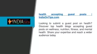 health accepting guest posts | IndiaOnTips.com
