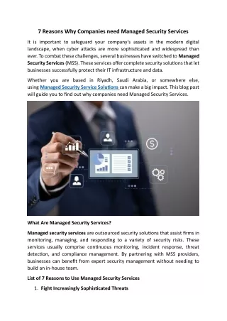 7 Reasons Why Companies need Managed Security Services