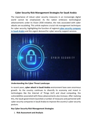 Cyber Security Risk Management Strategies for Saudi Arabia