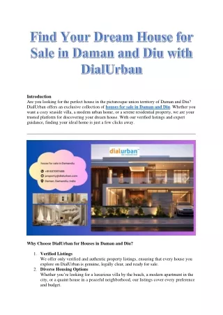 Find Your Dream House for Sale in Daman and Diu with DialUrban