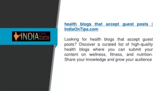 health blogs that accept guest posts | IndiaOnTips.com