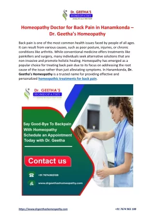 Homeopathy Doctor for Back Pain in Hanamkonda