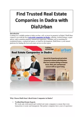 Find Trusted Real Estate Companies in Dadra with DialUrban