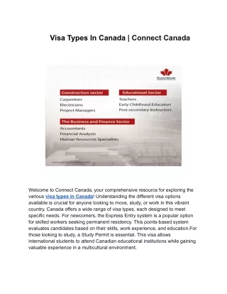 Visa Types In Canada | Connect Canada