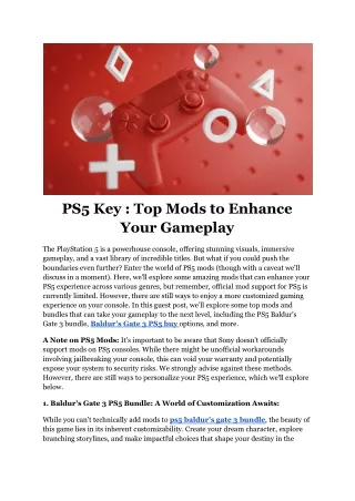 PS5 Key _ Top Mods to Enhance Your Gameplay