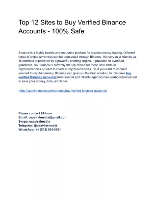 Top 12 Sites to Buy Verified Binance Accounts - 100% Safe