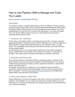 How to Use Pipeline CRM to Manage and Track Your Leads