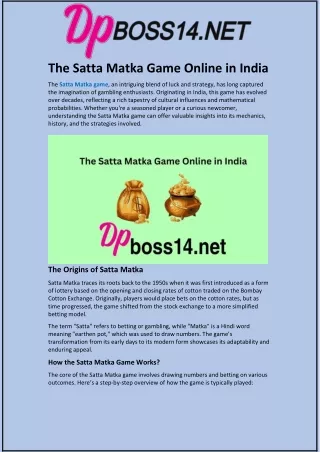 The Satta Matka Game Online in India