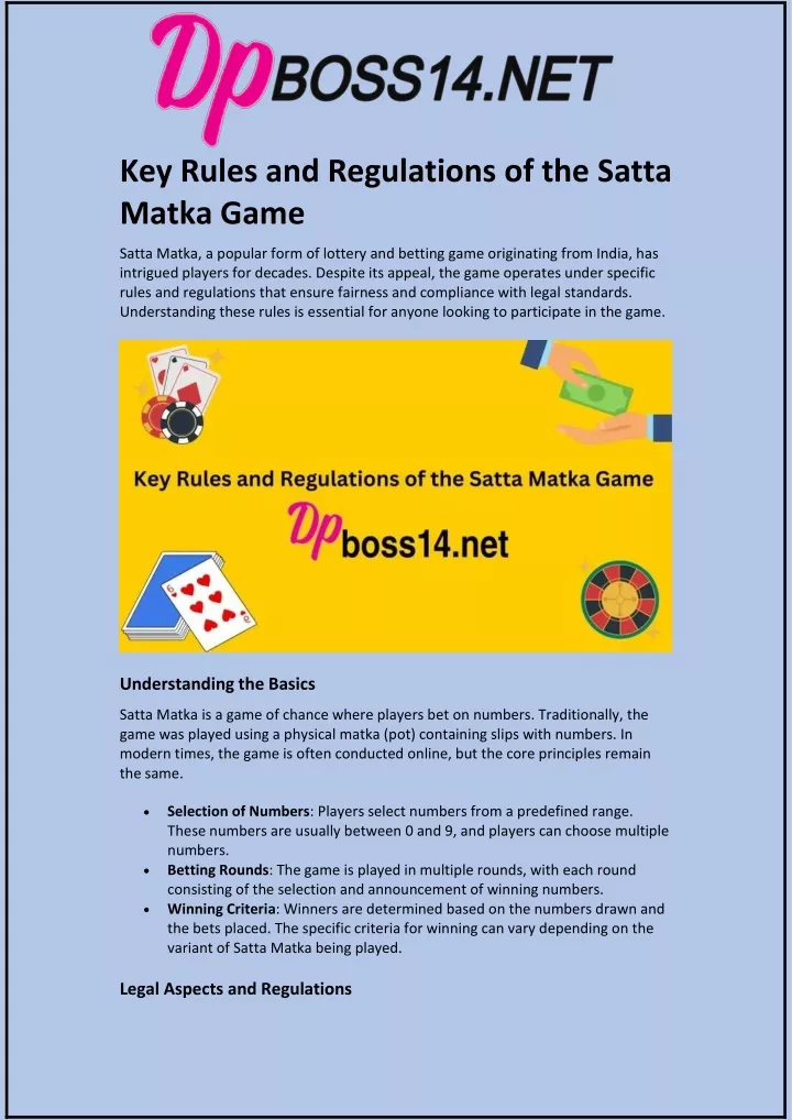 key rules and regulations of the satta matka game