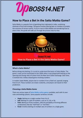 How to Place a Bet in the Satta Matka Game?