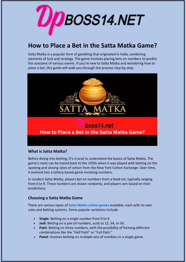 how to place a bet in the satta matka game