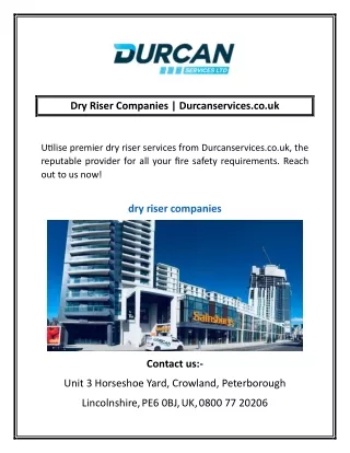 Dry Riser Companies | Durcanservices.co.uk