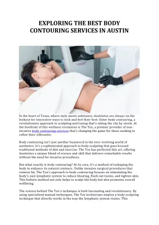 Exploring The Best Body Contouring Services In Austin