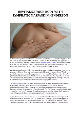 Revitalize Your Body with Lymphatic Massage In Henderson