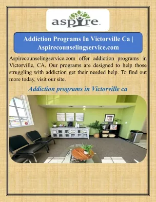 Addiction Programs In Victorville Ca   Aspirecounselingservice.com