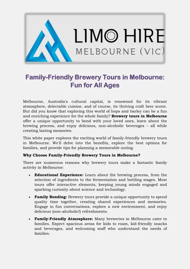 family family friendly brewery tours in melbourne