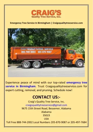 Emergency Tree Service In Birmingham  Craigsqualitytreeservice.com