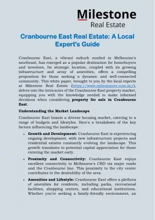 Cranbourne East Real Estate- A Local Expert's Guide